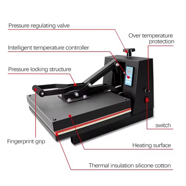 H3.4-02/15x15 Inch Heat Press Machine - 38x38CM Sublimation Transfer Printer with Adjustable Pressure & Over-Temperature Protection