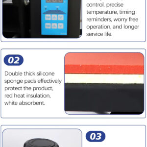 H3.4-02/15x15 Inch Heat Press Machine - 38x38CM Sublimation Transfer Printer with Adjustable Pressure & Over-Temperature Protection - Image 3