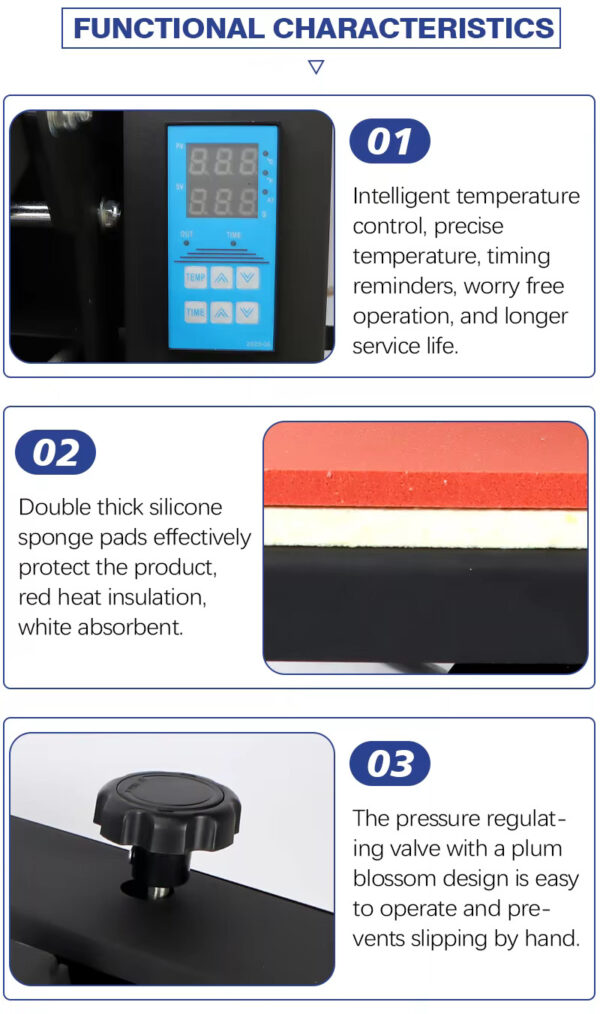 H3.4-02/15x15 Inch Heat Press Machine - 38x38CM Sublimation Transfer Printer with Adjustable Pressure & Over-Temperature Protection