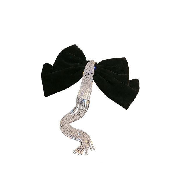 A06.1-06/Red Bow Hair Clip with Rhinestone Tassel for Bridal & Daily Hairstyling