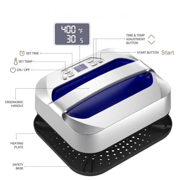 H3.4-09/Portable 22.5x22.5cm Heat Press Machine for T-shirts, Bags & Hats