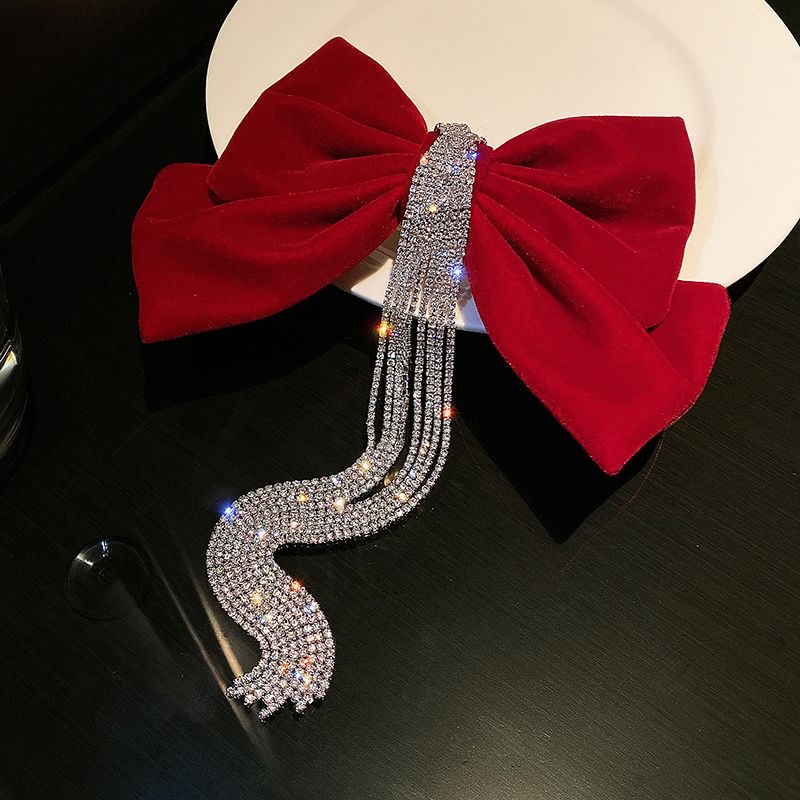 A06.1-06/Red Bow Hair Clip with Rhinestone Tassel for Bridal & Daily Hairstyling - Image 5