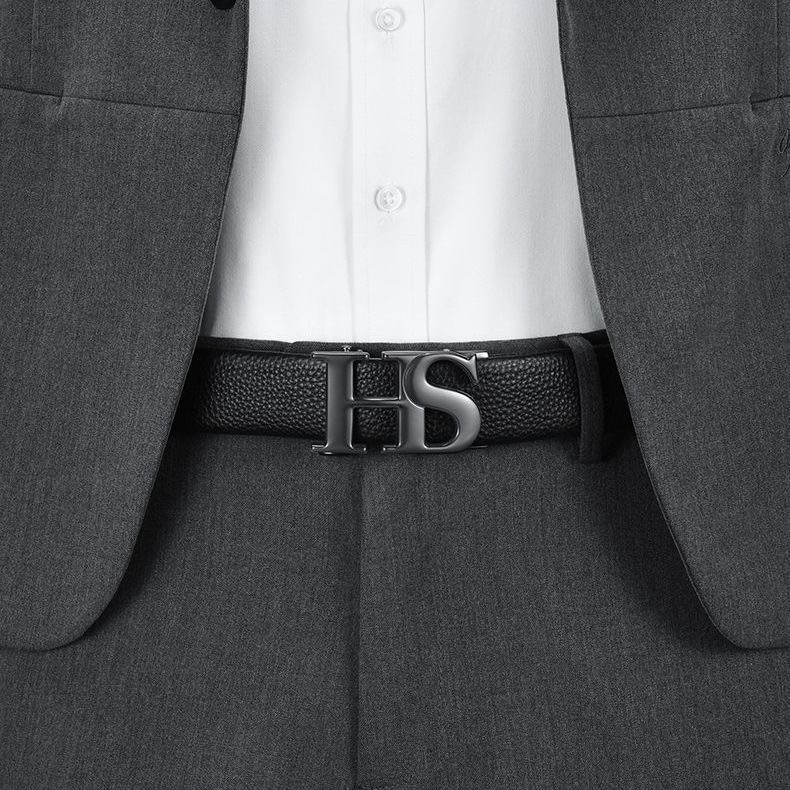 Men's Top-Grain Leather Automatic Buckle Belt – Modern Business & Casual Style - Image 3