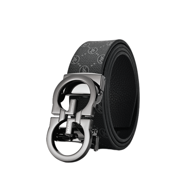 Men's Top-Grain Leather Automatic Buckle Belt – Signature Pattern Business & Casual Style