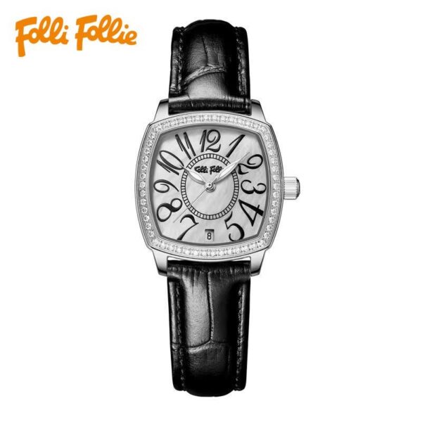 A07-04/Elegant Barrel-Shaped Women's Watch with Leather Strap and Crystal Bezel