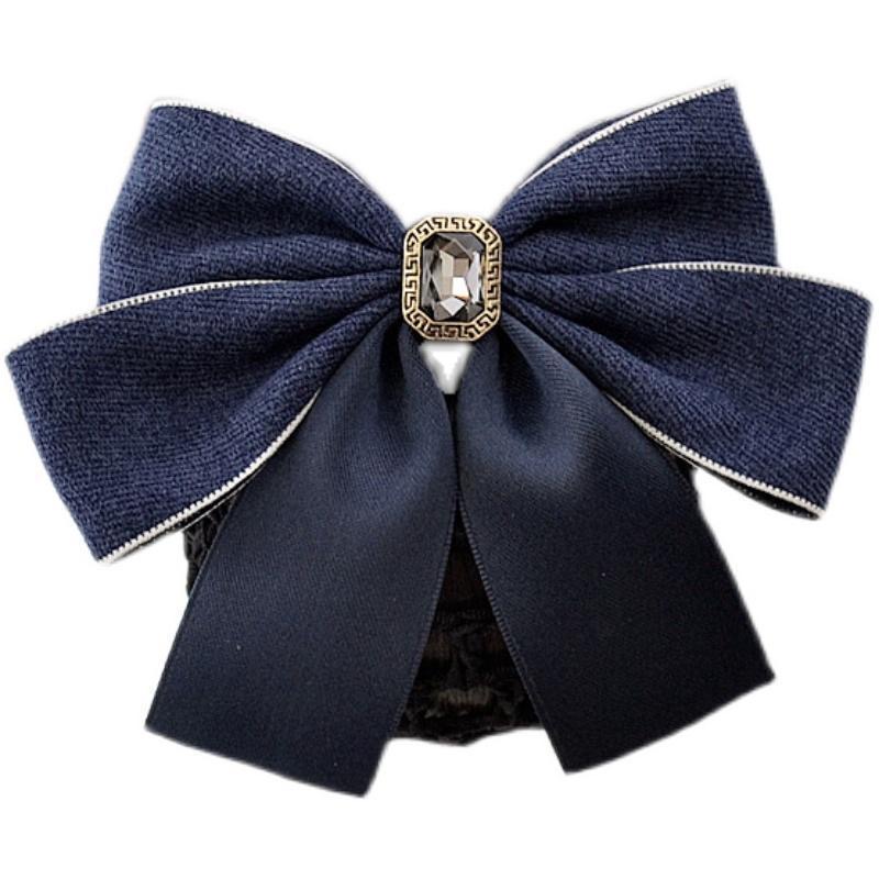 A06.2-02/Bow Hair Net for Work - Elegant Rhinestone Hair Bun Cover for Professional Women - Image 2