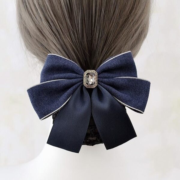 A06.2-02/Bow Hair Net for Work - Elegant Rhinestone Hair Bun Cover for Professional Women