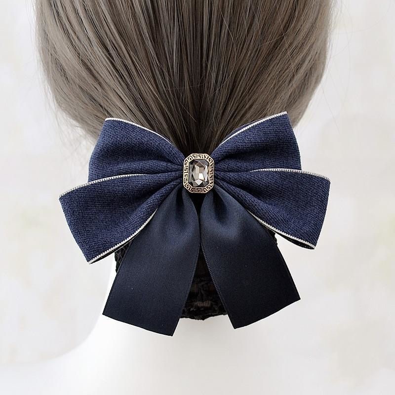 A06.2-02/Bow Hair Net for Work - Elegant Rhinestone Hair Bun Cover for Professional Women - Image 3