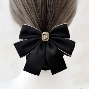 A06.2-02/Bow Hair Net for Work - Elegant Rhinestone Hair Bun Cover for Professional Women - Image 4