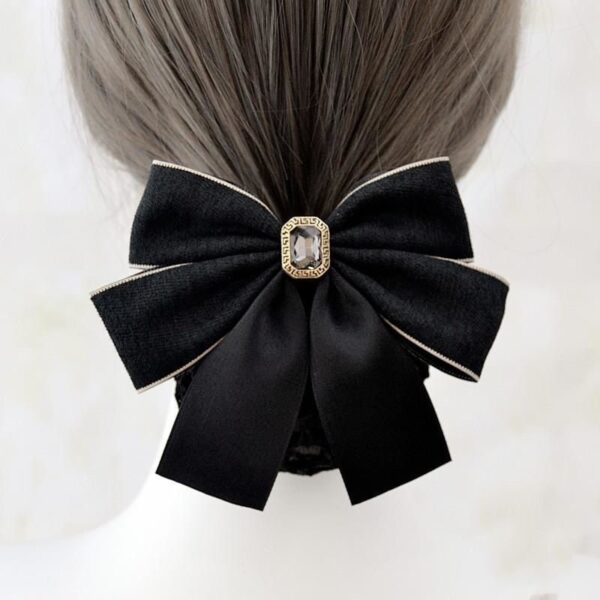 A06.2-02/Bow Hair Net for Work - Elegant Rhinestone Hair Bun Cover for Professional Women