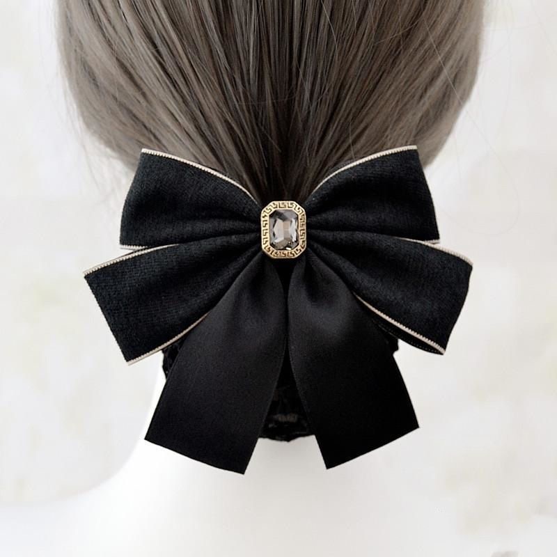 A06.2-02/Bow Hair Net for Work - Elegant Rhinestone Hair Bun Cover for Professional Women - Image 4