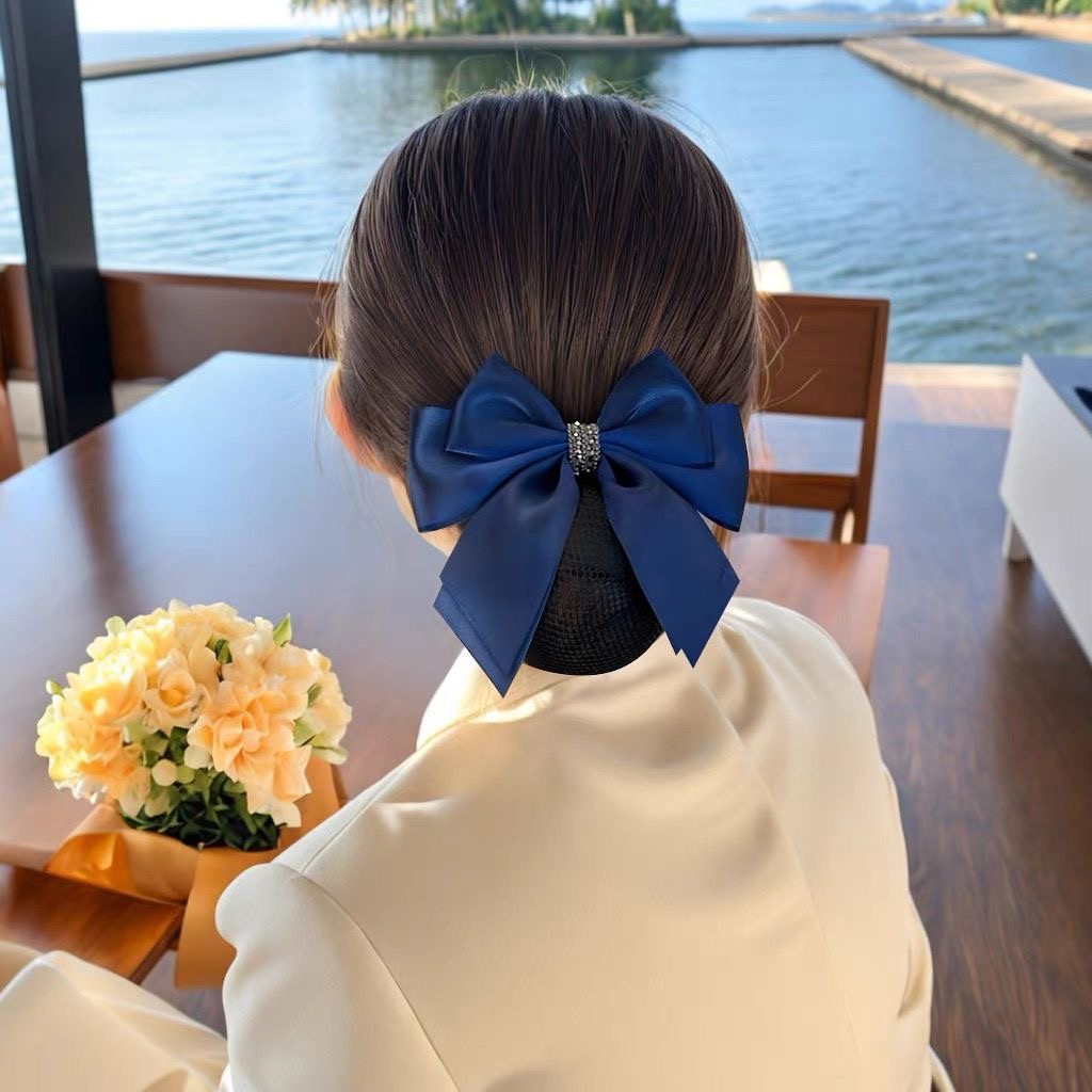 A06.2-03/Satin Bow Hair Net - Luxury Mesh Hair Bun Cover for Professional Women - Image 5