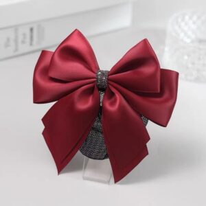 A06.2-03/Satin Bow Hair Net - Luxury Mesh Hair Bun Cover for Professional Women - Image 4