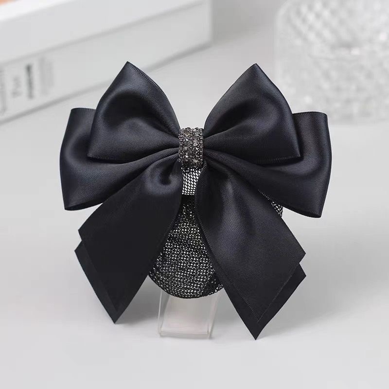 A06.2-03/Satin Bow Hair Net - Luxury Mesh Hair Bun Cover for Professional Women - Image 3