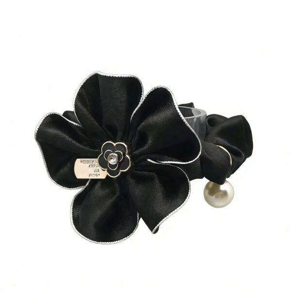 A06.2-04/Velvet Bow Hair Tie with Pearl - No-Slip Elastic Hair Band for Women