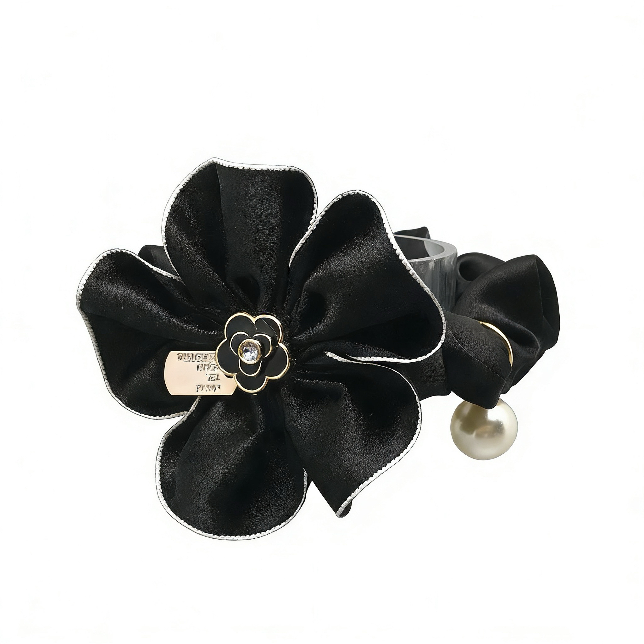 A06.2-04/Velvet Bow Hair Tie with Pearl - No-Slip Elastic Hair Band for Women - Image 1