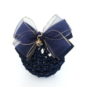 A06.2-01/Korean Style Bow Hair Net - Luxury Gold Trim Mesh Bun Cover for Professional Women - Image 2