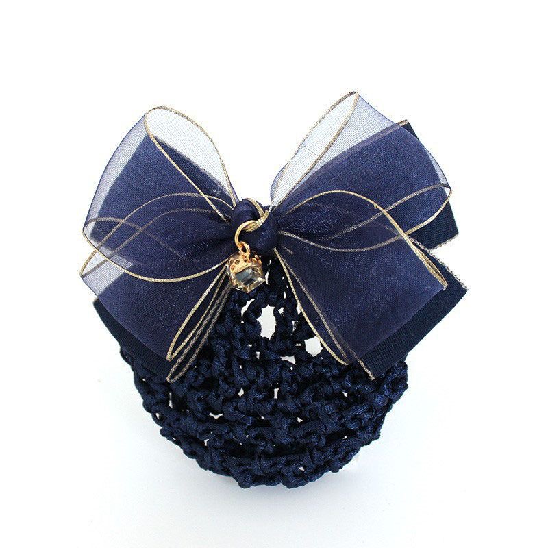 A06.2-01/Korean Style Bow Hair Net - Luxury Gold Trim Mesh Bun Cover for Professional Women - Image 2