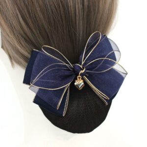 A06.2-01/Korean Style Bow Hair Net - Luxury Gold Trim Mesh Bun Cover for Professional Women - Image 4
