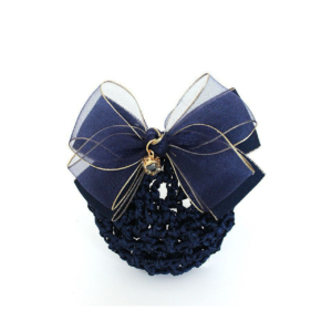 A06.2-01/Korean Style Bow Hair Net - Luxury Gold Trim Mesh Bun Cover for Professional Women