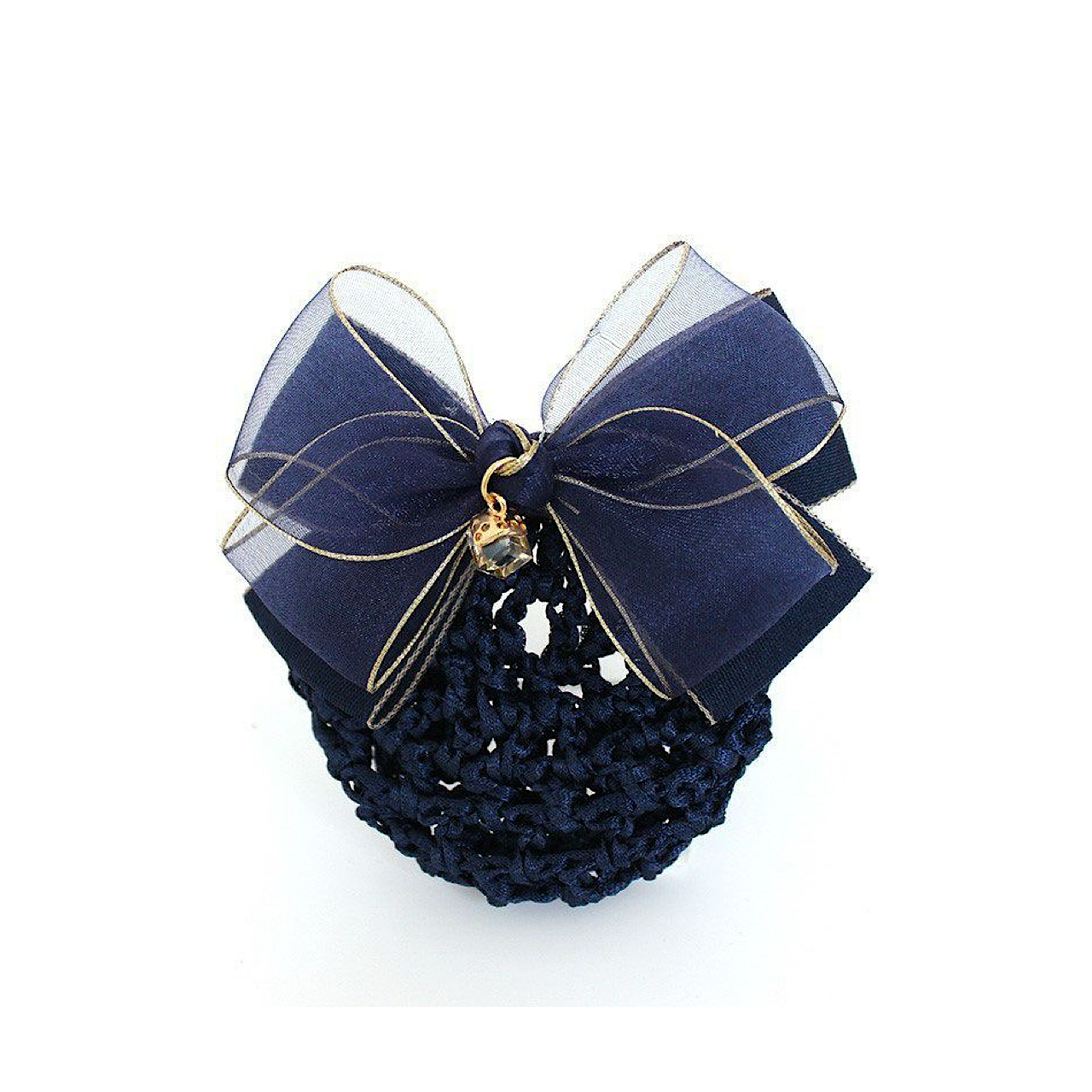 A06.2-01/Korean Style Bow Hair Net - Luxury Gold Trim Mesh Bun Cover for Professional Women - Image 1