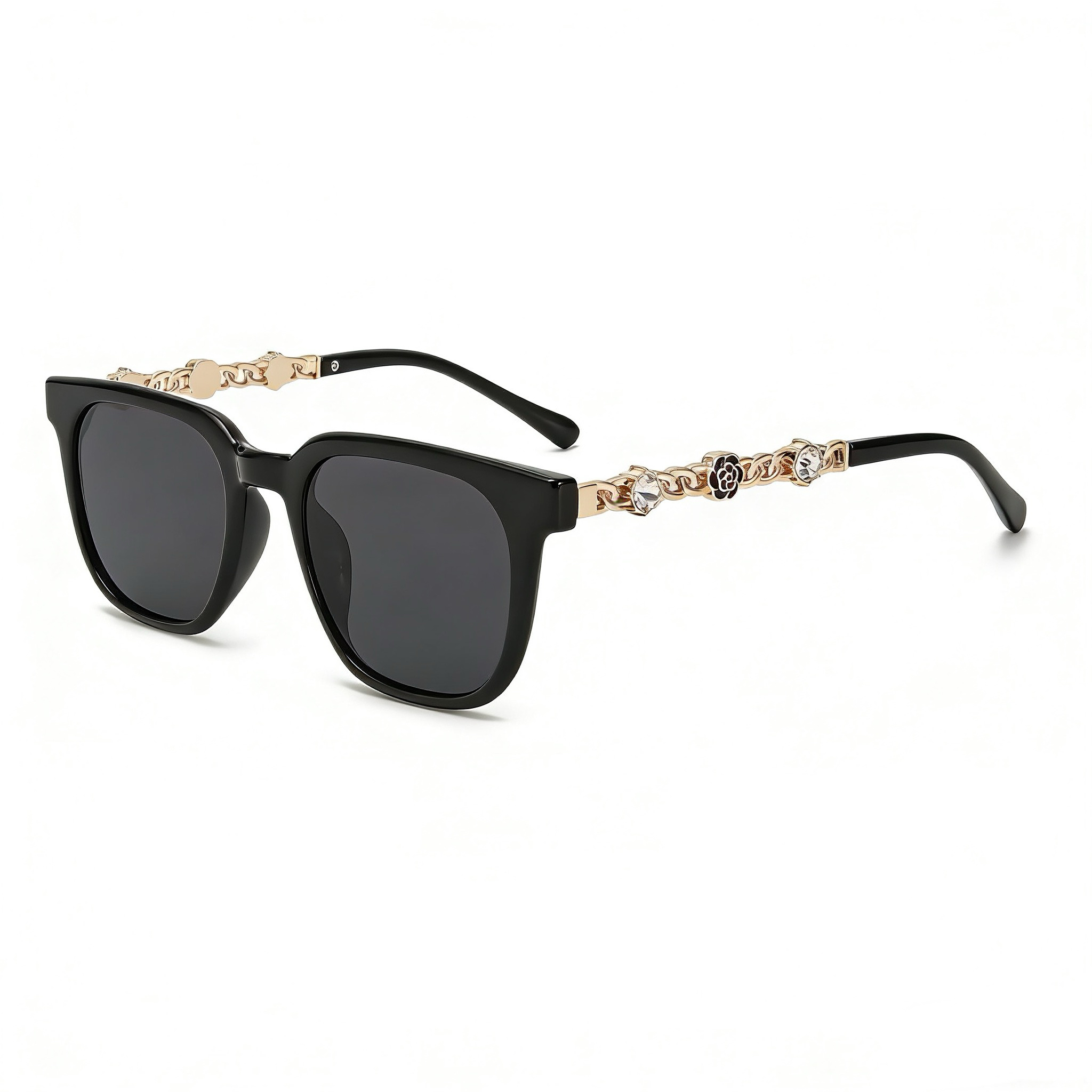 A08-07/G&M Vintage Camellia Diamond Sunglasses - UV Protection Square Sun Glasses for Men & Women - Image 1