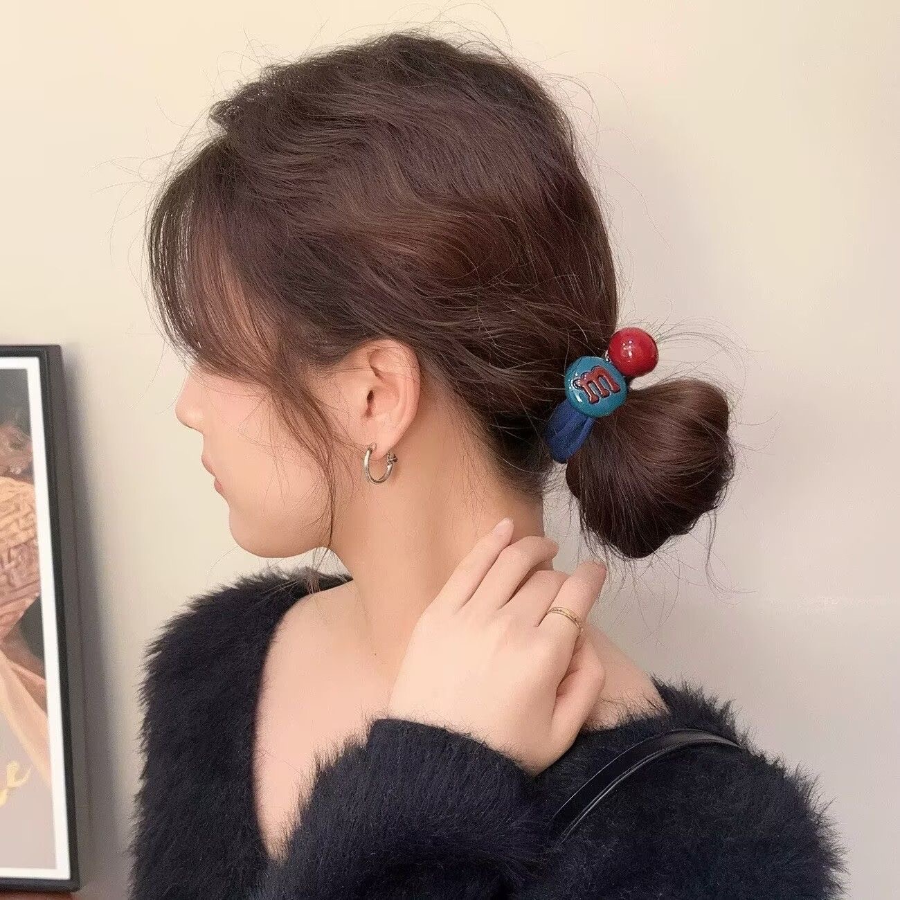 A06.3-01/3-Pack M Bean Hair Ties - No-Scrunch Elastic Hair Bands for Women - Image 2