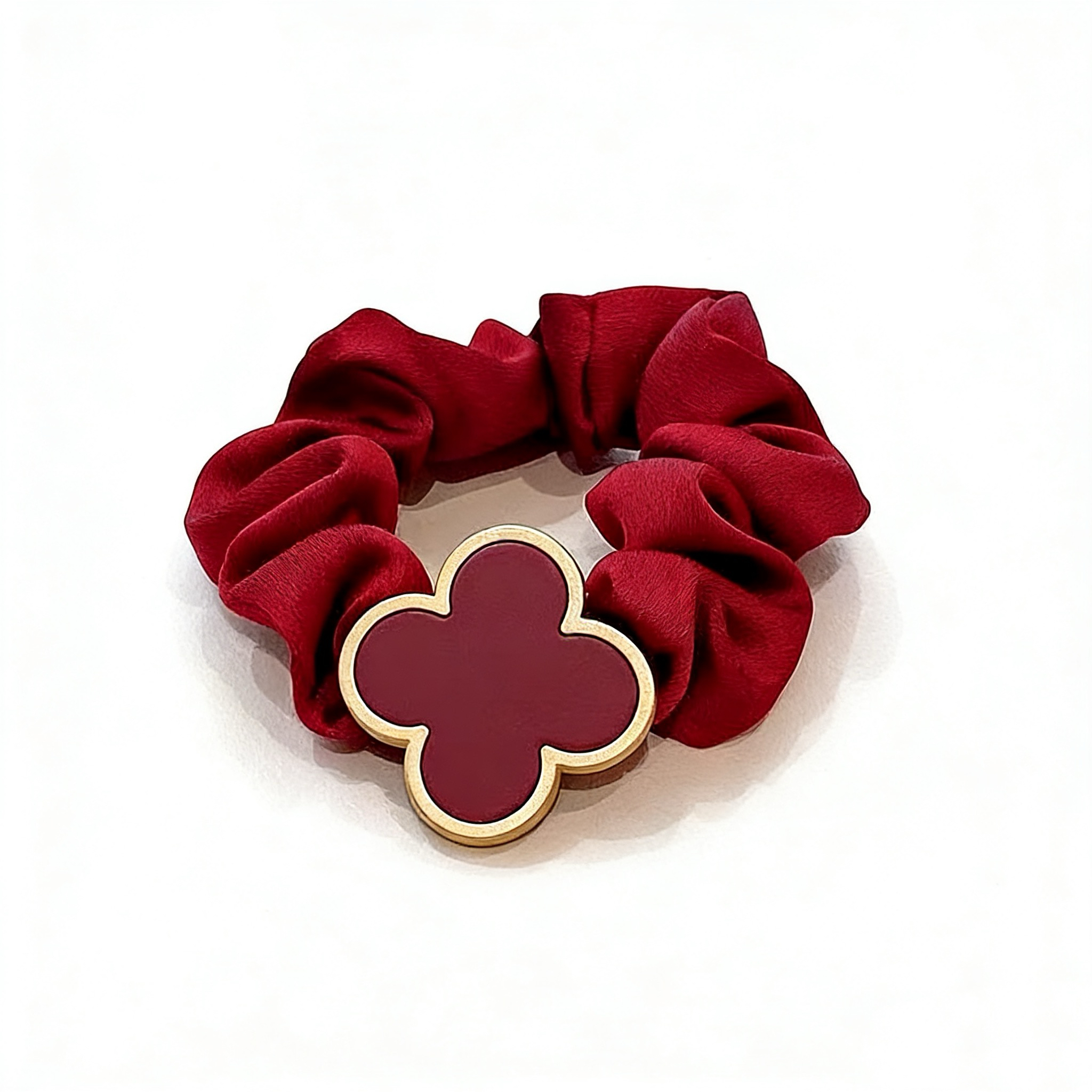A06.3-03/Four-Leaf Clover Scrunchie - Elastic Hair Tie for Women - Image 1