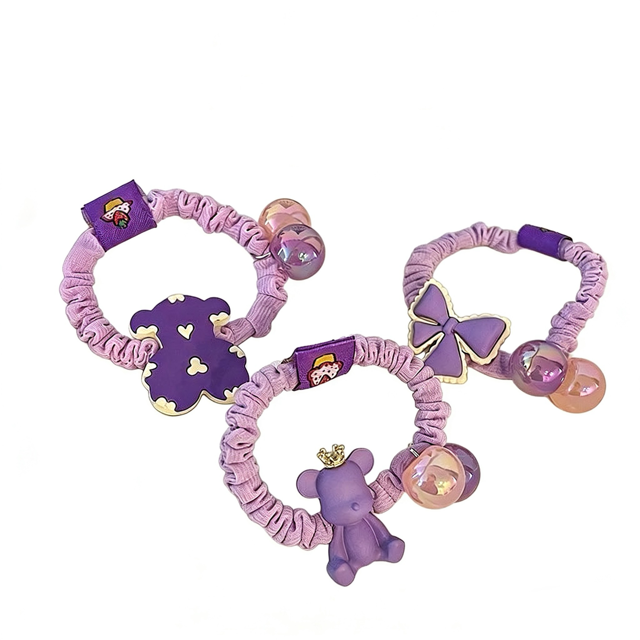 A06.3-02/3-Pack Purple Bear Hair Ties for Kids - Elastic Hair Bands - Image 1