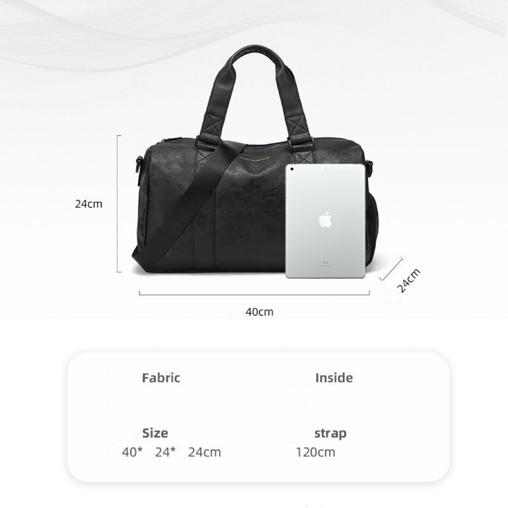 A09.2-01/Large Capacity Travel Duffle Bag PU Leather Gym Tote with Adjustable Strap - Image 3