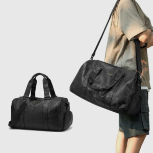 A09.2-01/Large Capacity Travel Duffle Bag PU Leather Gym Tote with Adjustable Strap - Image 4