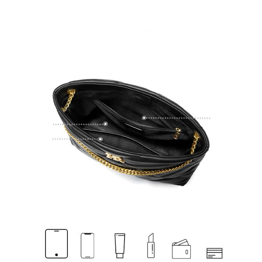 A09.4-01/Genuine Leather Quilted Chain Tote Bag Commute Crossbody Shoulder Bag - Image 4