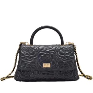 A09.4-02/Camellia Embossed Lambskin Handbag Classic Crossbody Shoulder Bag - Image 8