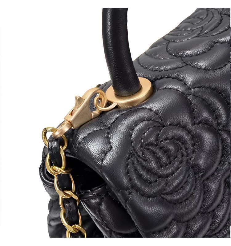 A09.4-02/Camellia Embossed Lambskin Handbag Classic Crossbody Shoulder Bag - Image 5