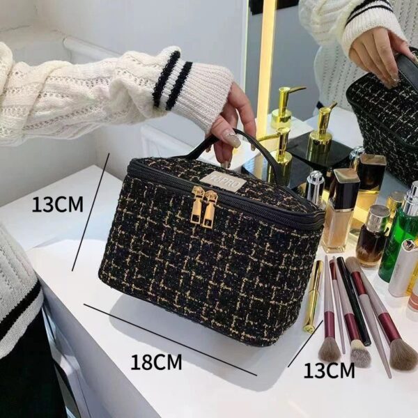 A09.6-03/Vibao Tweed Cosmetic Bag Luxury Portable Large Capacity Makeup Storage Handbag