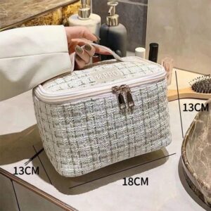 A09.6-03/Vibao Tweed Cosmetic Bag Luxury Portable Large Capacity Makeup Storage Handbag - Image 2