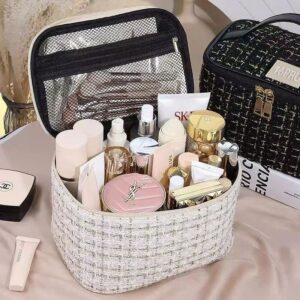 A09.6-03/Vibao Tweed Cosmetic Bag Luxury Portable Large Capacity Makeup Storage Handbag - Image 4