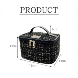 A09.6-03/Vibao Tweed Cosmetic Bag Luxury Portable Large Capacity Makeup Storage Handbag - Image 5