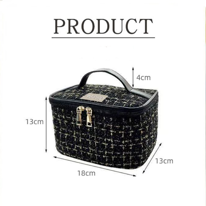 A09.6-03/Vibao Tweed Cosmetic Bag Luxury Portable Large Capacity Makeup Storage Handbag - Image 5