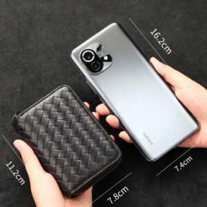 A09.7-01/Sheepskin Woven Card Holder for Men Women Large Capacity Leather Wallet - Image 4