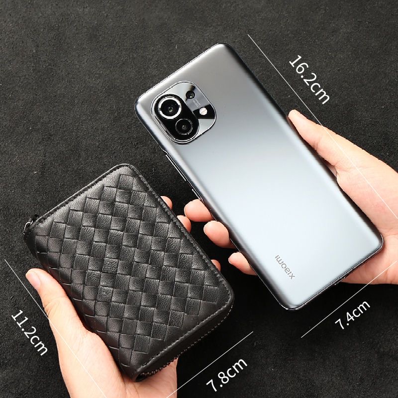 A09.7-01/Sheepskin Woven Card Holder for Men Women Large Capacity Leather Wallet - Image 4