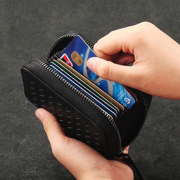 A09.7-01/Sheepskin Woven Card Holder for Men Women Large Capacity Leather Wallet