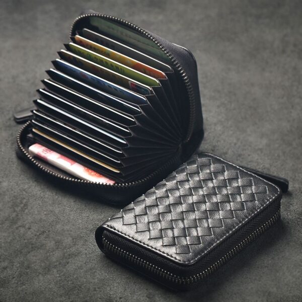 A09.7-01/Sheepskin Woven Card Holder for Men Women Large Capacity Leather Wallet