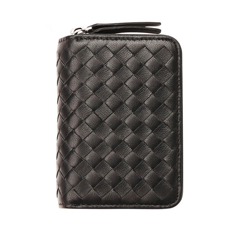 A09.7-01/Sheepskin Woven Card Holder for Men Women Large Capacity Leather Wallet - Image 1