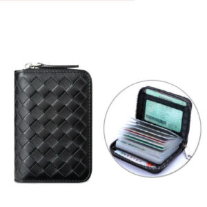 A09.7-01/Sheepskin Woven Card Holder for Men Women Large Capacity Leather Wallet - Image 5