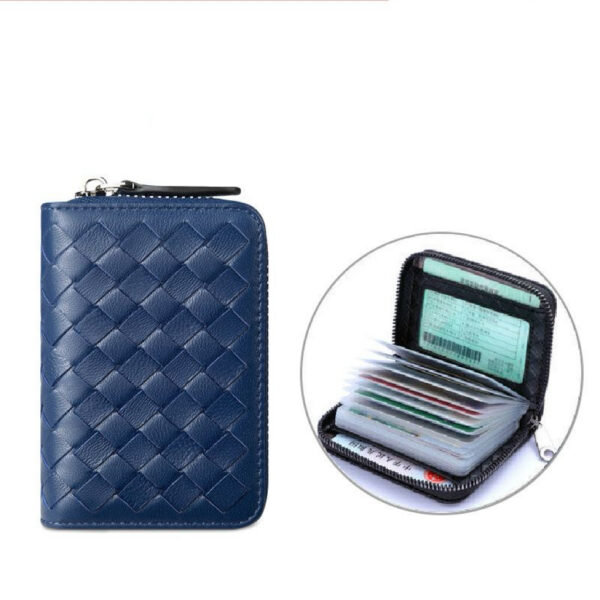 A09.7-01/Sheepskin Woven Card Holder for Men Women Large Capacity Leather Wallet