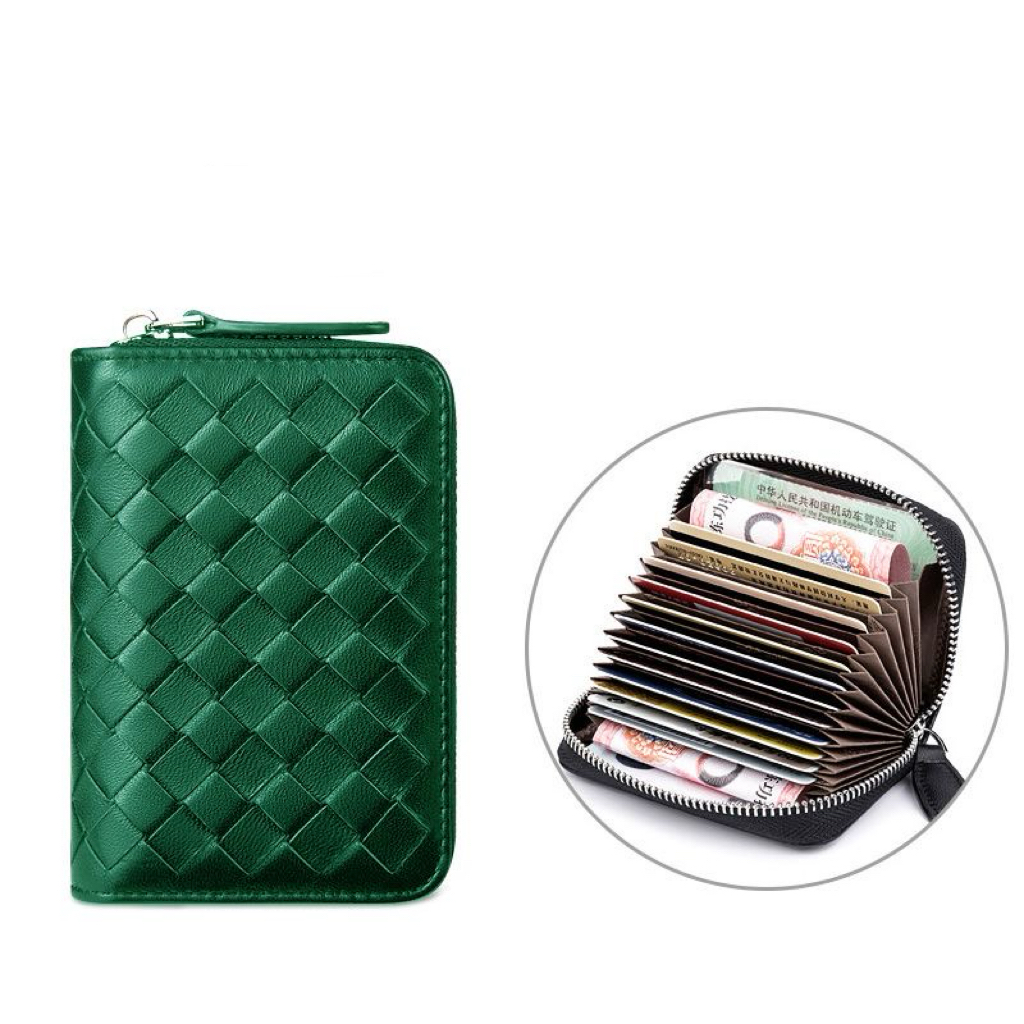 A09.7-01/Sheepskin Woven Card Holder for Men Women Large Capacity Leather Wallet - Image 7