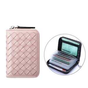 A09.7-01/Sheepskin Woven Card Holder for Men Women Large Capacity Leather Wallet - Image 8