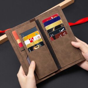 A09.7-02/Retro Suede Leather Long Wallet for Men Multi-Functional Card Coin Holder Brown - Image 4