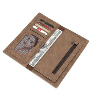 A09.7-02/Retro Suede Leather Long Wallet for Men Multi-Functional Card Coin Holder Brown - Image 2